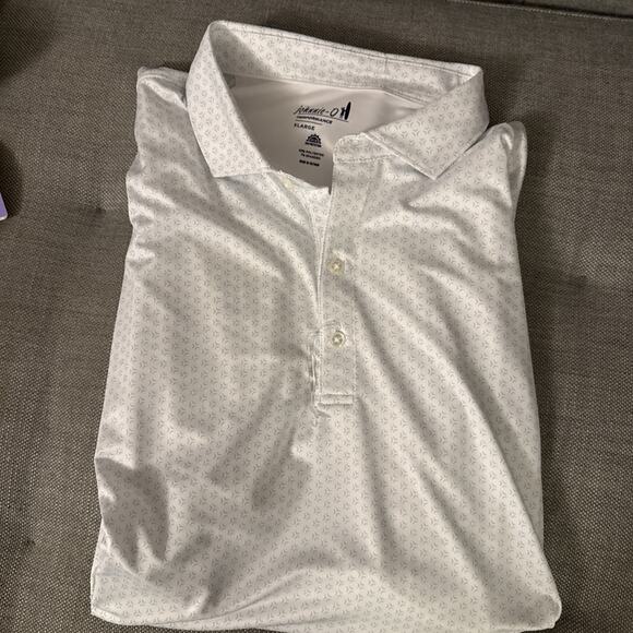 NWOT johnnie-O Bridger Performance Polo Victory White/Blue Geometric! Sz Xl - Picture 1 of 5